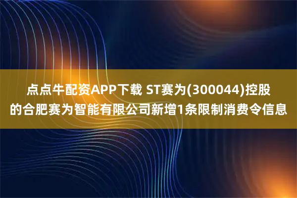 点点牛配资APP下载 ST赛为(300044)控股的合肥赛为智能有限公司新增1条限制消费令信息